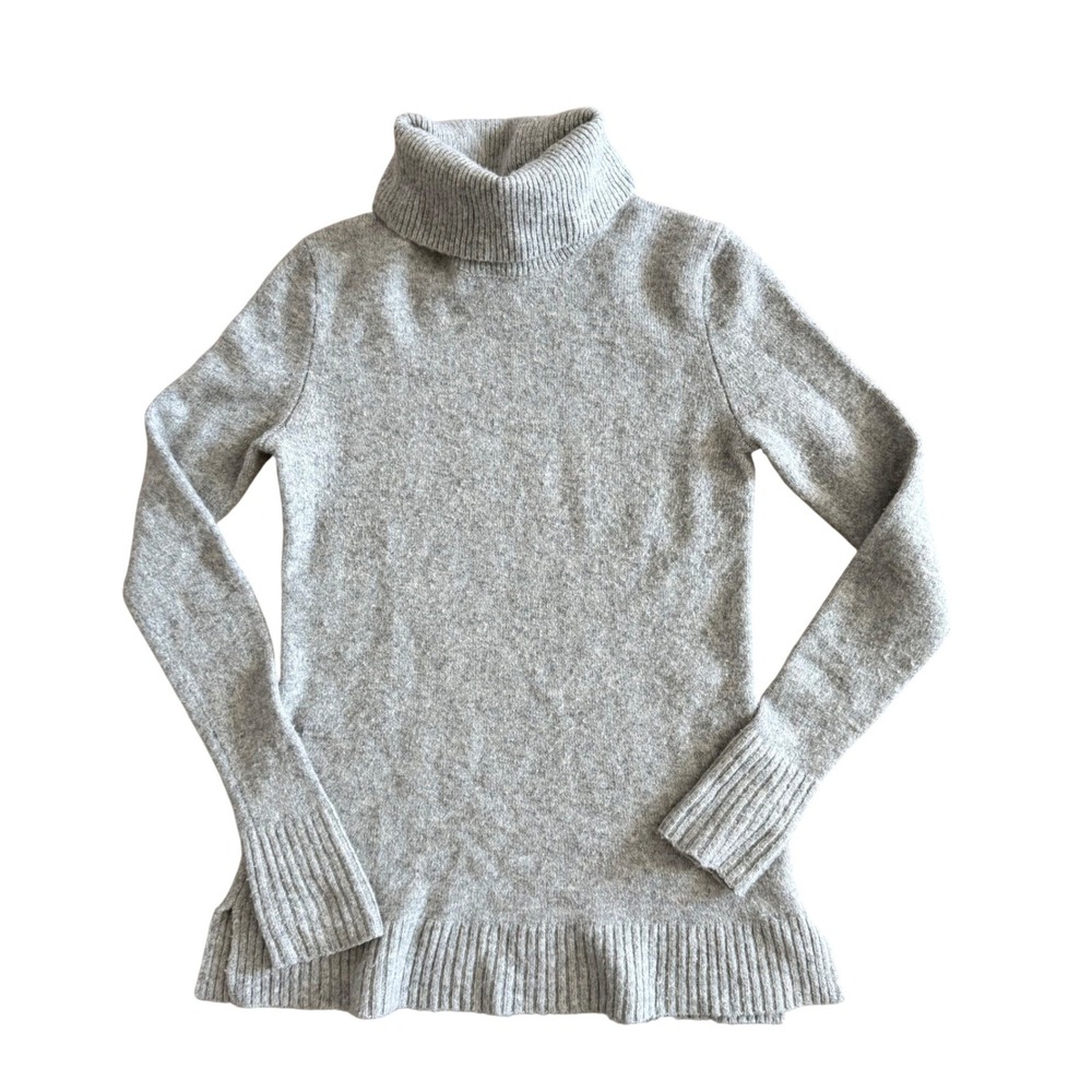 J.Crew Women's XS Heather Gray Merino Wool Blend Ribbed‎ Turtleneck Sweater